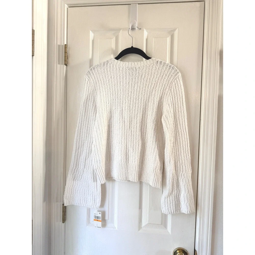 Paige Ambrosia Crewneck Sweater‎ White Ribbed Cotton Knit 8888G23-1165 SMALL